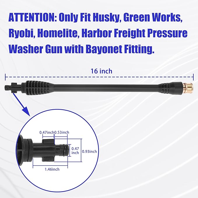 FIXFANS Pressure Washer Wand Replacement, 16 Inch Power Washer Wand with 1/4” Quick Connect, 5 Spray Nozzles, 1 Tips Holder, Compatible with Some Ryobi, Portland, Husky Pressure Washers Black