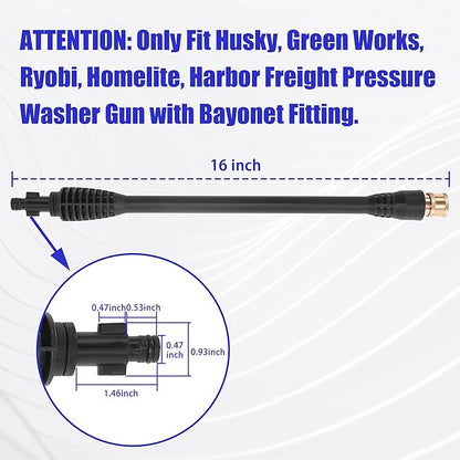 FIXFANS Pressure Washer Wand Replacement, 16 Inch Power Washer Wand with 1/4” Quick Connect, 5 Spray Nozzles, 1 Tips Holder, Compatible with Some Ryobi, Portland, Husky Pressure Washers Black