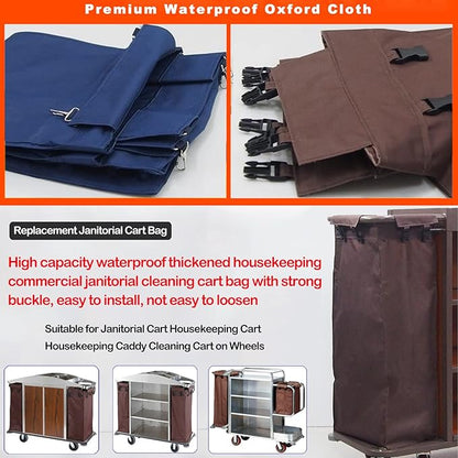 Replacement Janitorial Cart Bag, High Capacity Waterproof Thickened Housekeeping Commercial Janitorial Cleaning Cart Bag with 8 Strong Buckle - 15 x 11 x 33 inches (26 Gallon)