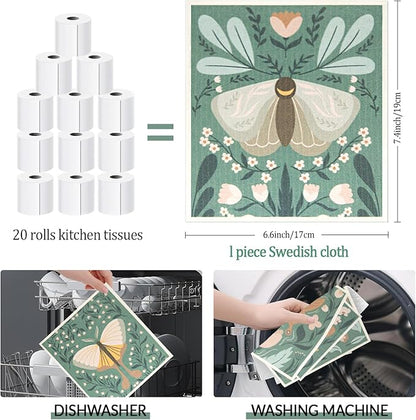 6 - Pack Swedish Kitchen Dish Cloths - Reusable Paper Towels for Counters & Dishes - Eco Friendly Cellulose Sponge Cloth (Butterfly)