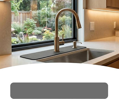 Customizable Faucet Mat for Kitchen Sink: 33"Lx5.5"W Grey Absorbent Sink Edge Protector & Splash Guard for Large Double bowl Sink- Cut to Fit 2, 3, 4 Holes Faucet & Irregular Sink with Soap Dispenser