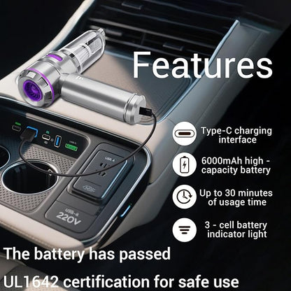 Mini Handheld Car Vacuum Cleaner Cordless - Vacuum & Blower 2-in-1, Powerful Suction for Pet Hair & Crumbs, 1.5lbs Ultra Lightweight, Type-C Fast Charging, 3 Speeds, for Car/Home/Office