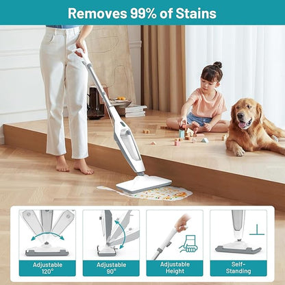 Steam Mop for Floor Cleaning, 12 in 1 Handheld Steam Cleaner for Home, Floor Steamer for Hardwood Windows Tile Laminate Shutter & Clothes with Attachments (grey)