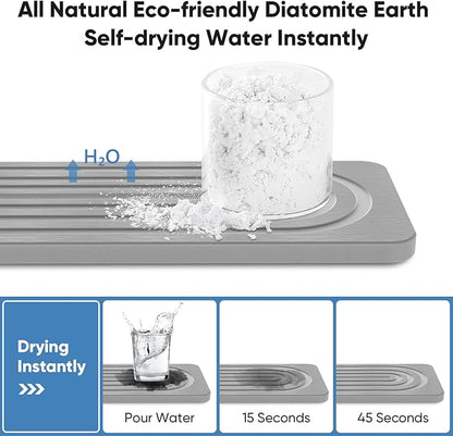 24'' Longer Stone Faucet Mat for Kitchen Sink [Super Absorbent, 30s Quick Drying] Water Absorbing Stone Tray for Sink Stone Mat for Kitchen Sink Stone Quick Dry Around Faucet Diatomite Stone Sink Tray