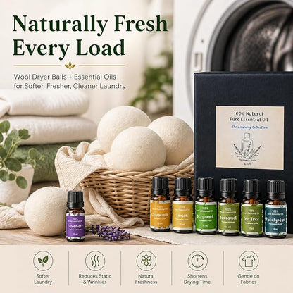 Essential Oils for Laundry, Dryer Balls & Diffusers | 60ml | 6 Pack of the Most Sought-After Scents for Aromatherapy, Lavender, Tea Tree, Eucalyptus, Bergamot, Lemon & Chamomile