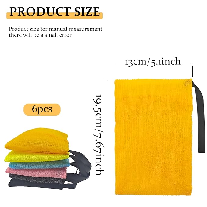 Soap Saver Bag, Soap Bag Soft for Shower, Exfoliating Mesh Soaps Saver Pouch Bags for Facial Body Cleansing Foaming (4.7''x7.8'', Grey, Black, Pink, Yellow, Orange, Blue)