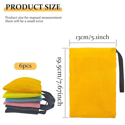 Soap Saver Bag, Soap Bag Soft for Shower, Exfoliating Mesh Soaps Saver Pouch Bags for Facial Body Cleansing Foaming (4.7''x7.8'', Grey, Black, Pink, Yellow, Orange, Blue)