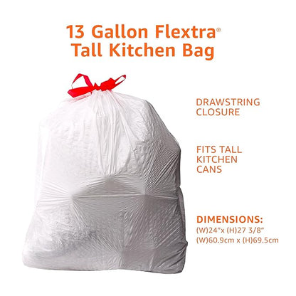Amazon Basics Flextra Strength Tall Kitchen Drawstring Trash Bags, Fresh Scent, Tear Resistant, 13 Gallon, 50 Count