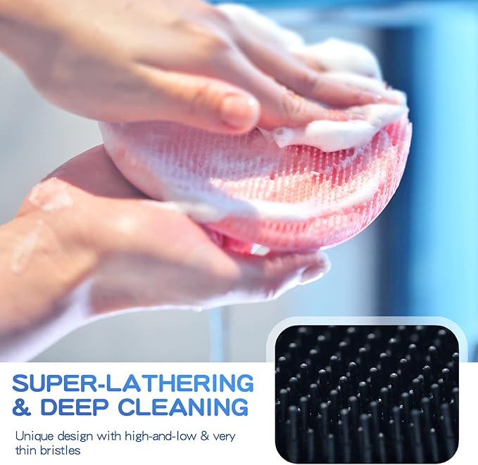 Manmihealth Silicone Back Scrubber & Soft Bath Glove, Silicone Scalp Massager Set 5 PCS, Super-Exfoliating Body Scrubber Shower Brush & Shampoo Brush Combination, with 2 Free Hooks (Style 2 Gray)