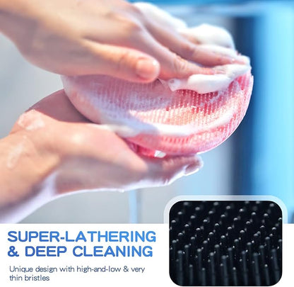 Manmihealth Silicone Back Scrubber & Soft Bath Glove, Silicone Scalp Massager Set 5 PCS, Super-Exfoliating Body Scrubber Shower Brush & Shampoo Brush Combination, with 2 Free Hooks (Style 2 Gray)