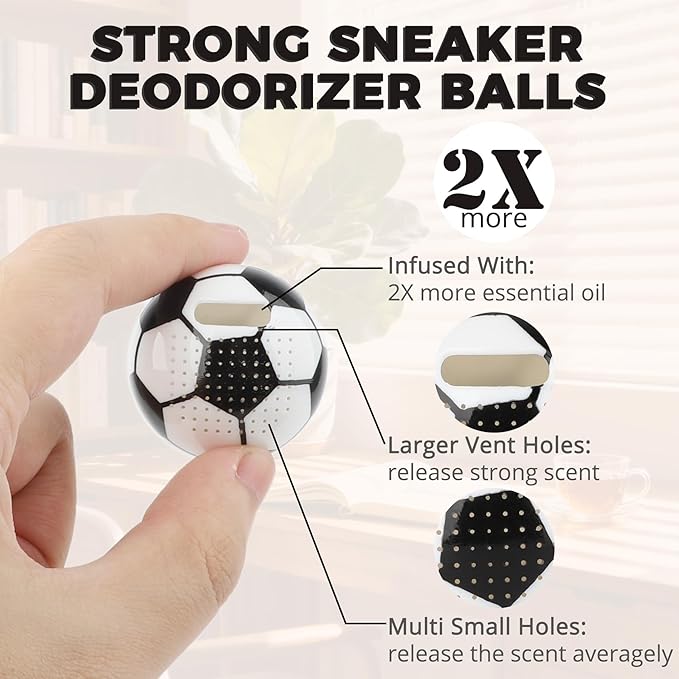 Knixmax Shoe Deodorizer Balls Strong, Odor Eliminator for Sneaker Gym Bag Closet Locker, Work Boot Drawer Freshener, Unpleasant Smell Remover Ball for Men Women Teens, 6 Packs Fresh Linen Soccer