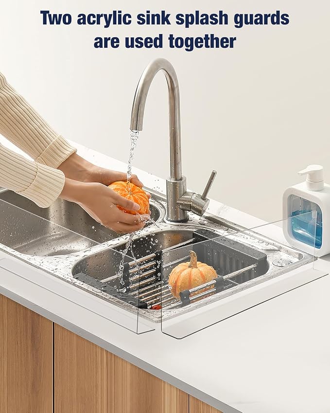 Acrylic Sink Splash Guard, Highly Transparent Fixed Splash Guard for Kitchen Island & Bathroom（15.8"L x 1.6"W x 4.7"H）