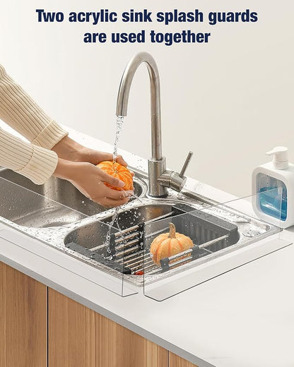 Acrylic Sink Splash Guard, Highly Transparent Fixed Splash Guard for Kitchen Island & Bathroom（15.8"L x 1.6"W x 4.7"H）