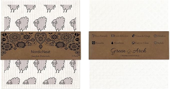 Eco-Friendly Swedish Dishcloth. Reusable, Ultra-Absorbent Cellulose Cotton Sponge Cloth | Sustainable & Biodegradable Cleaning for Kitchen & Home – Custom Nordic Design (Whimsical)