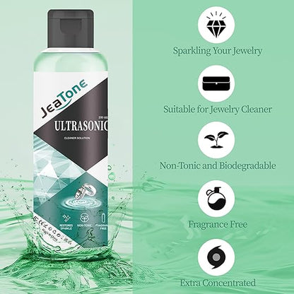 Ultrasonic Jewelry Cleaner Solution for Ultrasonic Cleaner Machine, Professional Cleaning of Jewelry, Diamonds, Gold, Silver, Remove Odors, Discoloration & Stains, Mint Scent, Green, 8.5oz