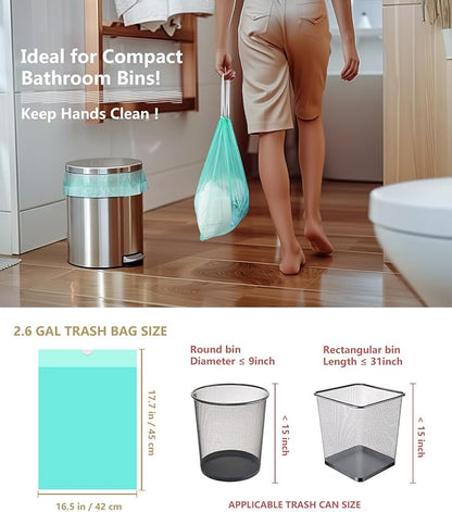 AYOTEE Small Trash Bag, 2 Gallon Trash Bag Drawstring Compostable Trash Bags, 50 Count Small Garbage Bags Bathroom Trashbags Compost Bags Waste Basket Liners for Bathroom, Office, Pet (Green)