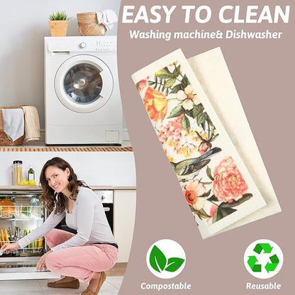Cunhill 6 Pcs Swedish Flower Dish Cloth, Quick Drying, Reusable, Washable, Absorbent, Decorative Tea Towels, No Odor Bar Hand Towel