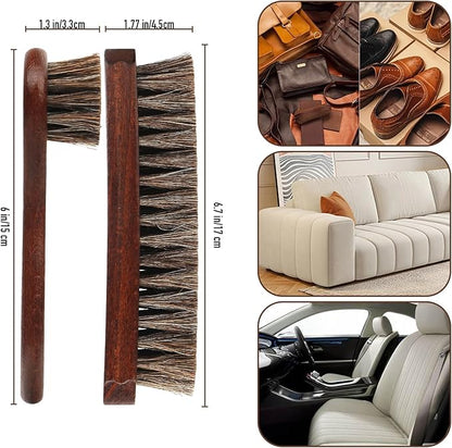 3-Piece 100% Horse Hair Shoe Brush Kit Premium Dauber Applicators Leather Care Cleaning Set with Polishing Brushes and Microfiber Cloth for Leather Suede Shoes Boots Bags Cars Cleaning Polishing