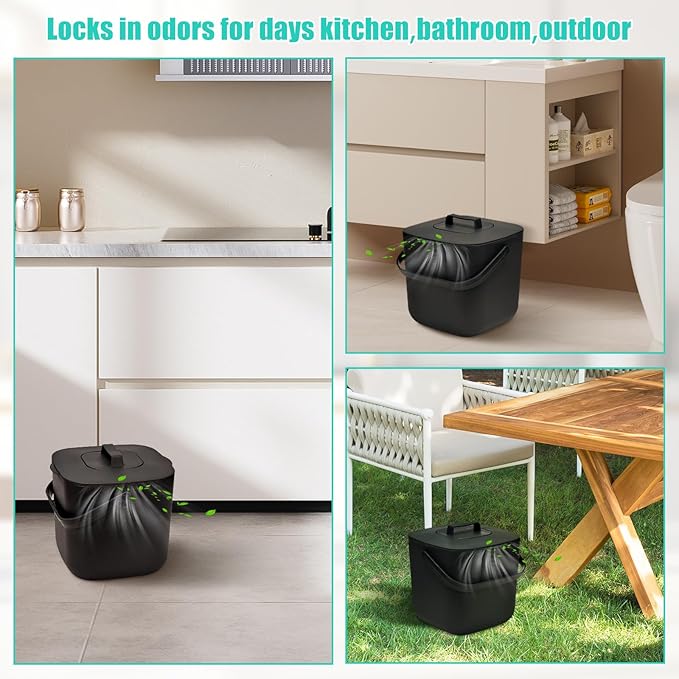 7-Liter Compost Bin Kitchen Countertop Trash Can with Lid - Odorless Compost Bin Outdoor with Filters(Dark Gray)