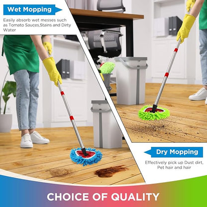 Baderke 3 Pack Chenille Mop Heads Replacements Compatible with 1 Tank System Chenille Duster Replacement Heads Microfiber Spin Mop Refill Pads Reusable Dust Refills for Floor Cleaning (Multicolor)