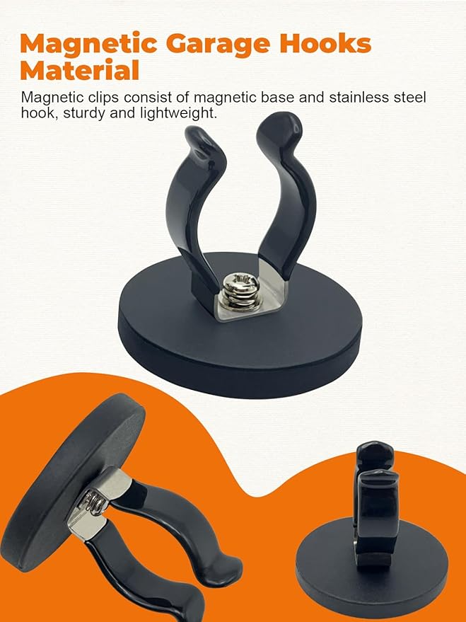 Universal Magnetic Garage Hooks, Magnet Base with Black Anti Slip Spring Clamp for Indoor & Outdoor for Garden Tool;Shed;Kitchen;Basement;Garage;RV;Workshop -4 Pack