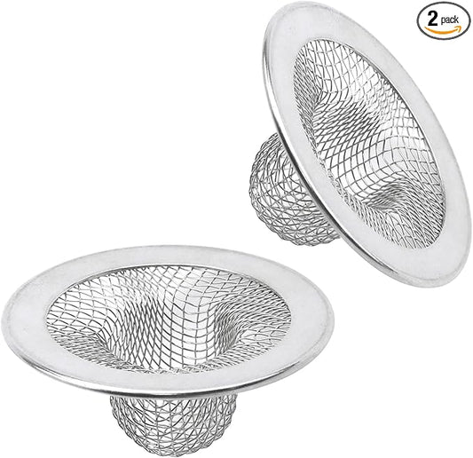 Antrader Kitchen Sink Strainer, 2Pcs Stainless Steel 2-Inch Diameter Mesh Round Filter Bathroom Bathtub Wash Basin Garbage Disposal Basket Filter