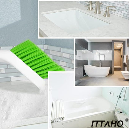 Dish Scrubber Set, Kitchen Brush for Cleaning with Scraper Edge, Green Multi-Purpose Scrub Brush with Handle for Dishes,Sink,Pots,Pans,Shower,Tile,Tubs - 3 Pack