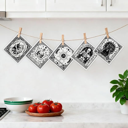 5 Pack Mixed Gothic Skeleton Swedish Kitchen Dishcloths Dish Towels, Tarot Card Pattern Dish Towels Kitchen, Swedish Dishcloth, Paper Towels Reusable, Dish Cloth Towel Cleaning Wipe for Home