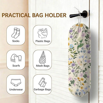 Floral Plastic Bag Holder Dispenser, Plastic Grocery Bag Organizer & Wall Mount Paper Trash Bags Saver Storage for Kitchen Home Pantry Decor, Shopping Bags Storage Dispenser