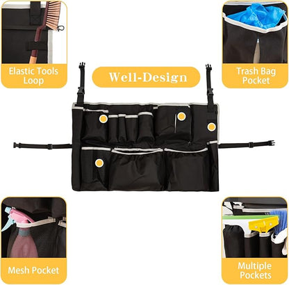 Trash Can Caddy Bag,Cleaning Caddy Bag for 32-55 Garbage Bags Holder,Round Trash Bags Holder,Cleaning Tool Organizer for 13 Pockets,Cleaning for Cleaning Supplies