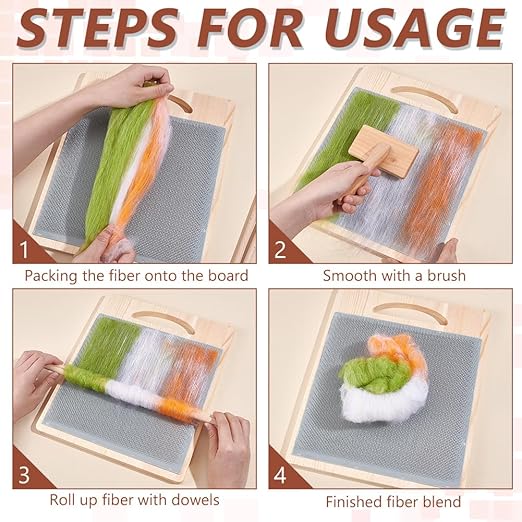BENECREAT Wool Blending Board Carding Brush Set, 12.5x10.6x0.6inch Fiber Blending Board with 1pcs Wool Brush 2pcs Wood Craft Sticks for Mix Colors, Organize Wool Fibers