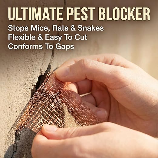 1-Pack Pure Copper Mesh Roll, Heavy Duty Rodent Control Mesh, Excluder Mesh for Rodents, Copper Wool for Blocking Holes, for Sealing Cracks, Gaps, Vents, and Protecting Garden Plants (5in x 20ft)