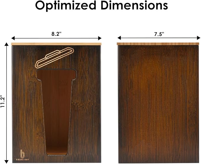 Bamboo Trash Bag Dispenser with Lid, Trash Bag Holder Organizer, Garbage Bag Dispenser for Kitchen Countertop, Under Sink and Wall Mount - Extra Large (Vintage Brown)
