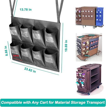 Replacement Janitorial Bag, Waterproof Thickened Commercial 8-Pocket Housekeeping Organizer, Fits Any Cart, Used for Material Storage Transport