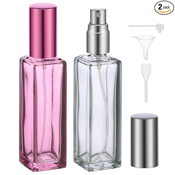 Segbeauty Empty Perfume Bottles, 20ml Travel Perfume Atomizer Refillable, 2pcs Portable Mini Cologne Spray Bottle Set Toiletries Cosmetic Fragrance Sample Dispense Pump Bottles Container for Travel