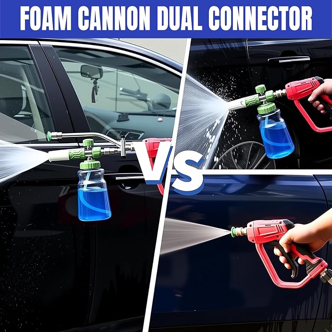 Foam Cannon Dual Connector Accessory, Pressure Washer Double Tip Attachment for Soap Cannon, 7 Pressure Washer Sprayer Nozzles, 1/4" Quick Connect, 4200 PSI
