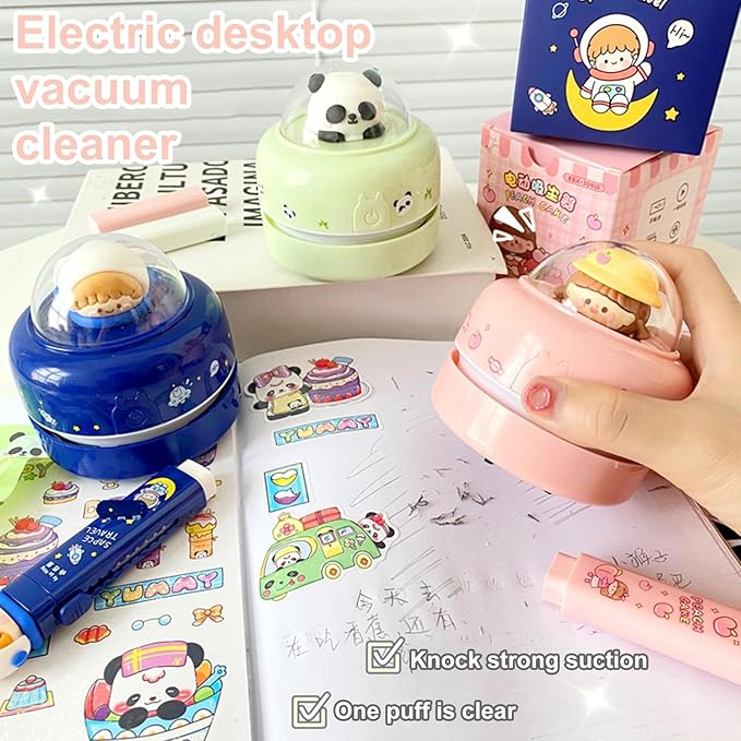 Talent Star Mini Desktop Vacuum Cleaner, Portable Battery Powered Vacuum Cleaner for Desk Cordless 360-degree Rotatable Desktop Vacuum for Cleaning Eraser Crumbs Hairs Crumbs Keyboard Blue