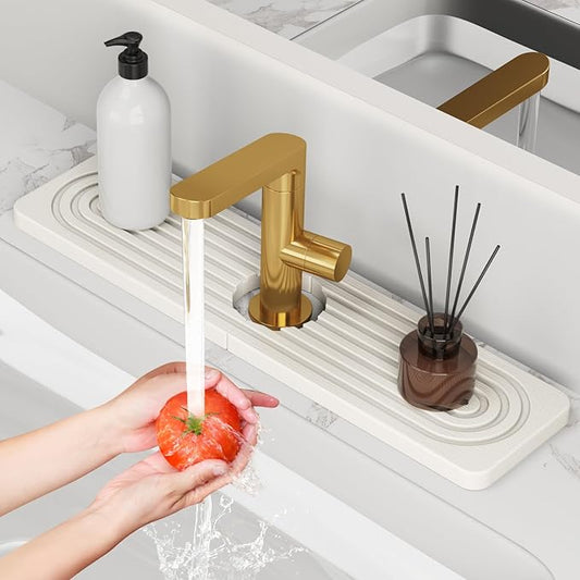 24'' Longer Stone Faucet Mat for Kitchen Sink [Super Absorbent, 30s Quick Drying] Water Absorbing Stone Tray for Sink Stone Mat for Kitchen Sink Stone Quick Dry Around Faucet Diatomite Stone Sink Tray