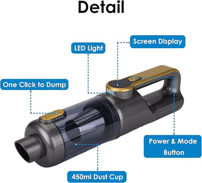 Handheld Vacuum Cordless, Car Vacuum Portable Cordless 6000mAh Dust Busters Rechargeable Brushless Motor 18000Pa Strong Suction, Portable Vacuum for Car Home with 6 Accessories, Yellow