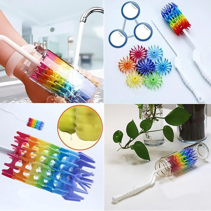 Bottle Brush Cleaner-Baby Milk Bottle Cleaner Soft Silicone Bottle Brusher / 360 Degree Rotating Long Handle Brush for Washing Glassware, Cup, Decanter, Narrow Neck Brewing Bottle