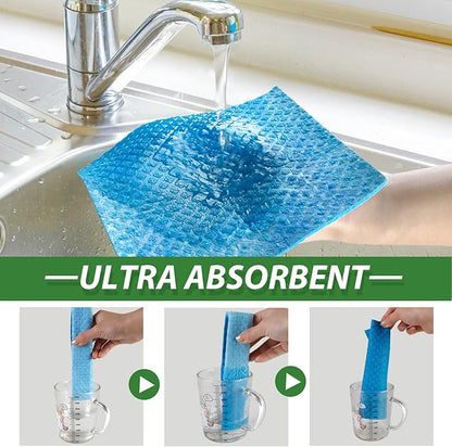 10 Pack Swedish Dishcloths, Reusable Cellulose Sponge Cloths with Adhesive Clips, Swedish Dish Paper Towels No Odor for Cleaning Home Kitchen