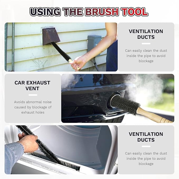 2 Pieces Dryer Vent Cleaner Kit, Universal Vacuum Attachment with Flexible Lint Brush & Vacuum Hose, Fits Most Vacuums for Dryer Lint Removal, Fire Prevention, Home Appliance Cleaning