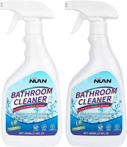 NUAN Bathroom Descaler Foam Cleaner for Hard Water Stains - Powerful Foaming Spray for Shower Toilet Sink Tile Cleaning, Limescale Buildup Remover All-Purpose Bathroom Cleaner (33.8 Fl Oz)