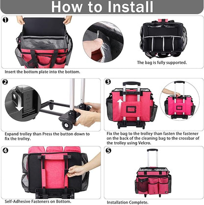 Extra large Rolling Cleaning caddy bag Built-in Hard Support Board,Cleaning Cart with Detachable Trolley, Housekeeping Cleaning caddy with Adjustable Shoulder Strap and Multiple Storage Pockets