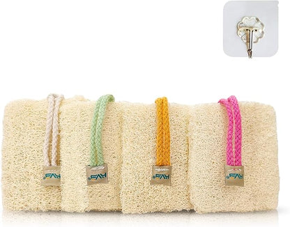 HVB Natural Loofah Exfoliating Bath Scrub, Bath Sponge, Unisex, Suitable for Both Body and Facial Use, Excellent Cleaning Effect. Pack of 4 (1 Box)