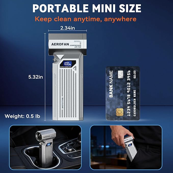 Compressed Air Duster - 160,000RPM Electronic Air Duster with LED Light, 4-Gear Adjustable Mini Turbo Fan Duster, Rechargeable Cordless Air Blower Gun for PC/Keyboard/Car/Home/Outdoor