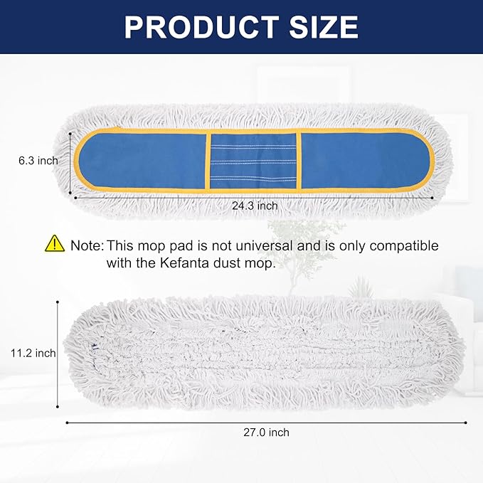 KeFanta 24" Commercial Dust Mop Replacement Heads, Reusable Industrial Dust Mop Pads, Blue Washable Cotton Dust Mop Refill for Floor Cleaning & Janitorial Supplies, Only Fits:B0D7MKSZ8N,B0FHHPTZHQ