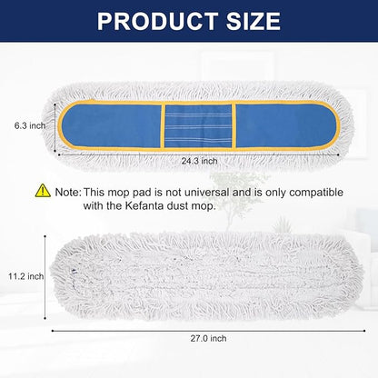 KeFanta 24" Commercial Dust Mop Replacement Heads, Reusable Industrial Dust Mop Pads, Blue Washable Cotton Dust Mop Refill for Floor Cleaning & Janitorial Supplies, Only Fits:B0D7MKSZ8N,B0FHHPTZHQ