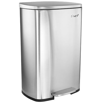 Elama Kitchen, Home and Office Versatile Step Trash/Recycling Bin with Slow Close Mechanism (13 Gallon Silver)