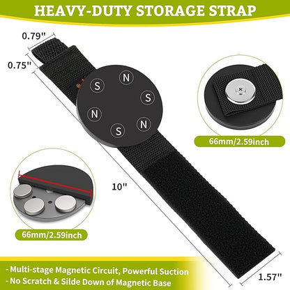 Magnetic Tool Holder with Adjustable Straps - 4Pcs Heavy Duty Garage Hooks for Extension Cord, Hose, Power Tools 2.59 INCH, No Scratch Design, RV/Boat/Workshop (4, 2.59''Magnet)